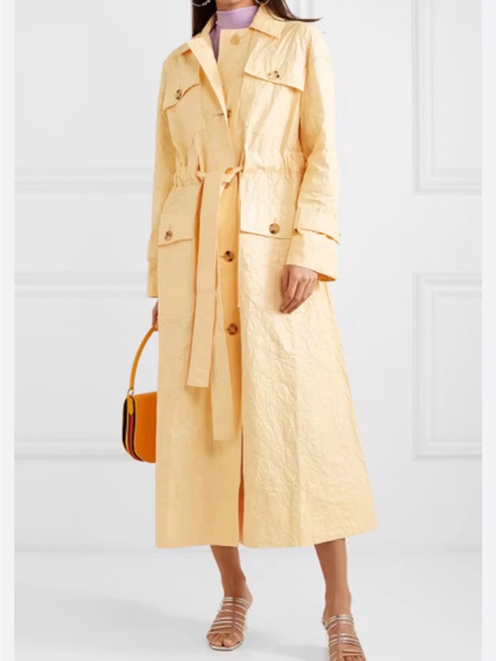 Rejina Pyo Pale Yellow Crinkled Trench Coat